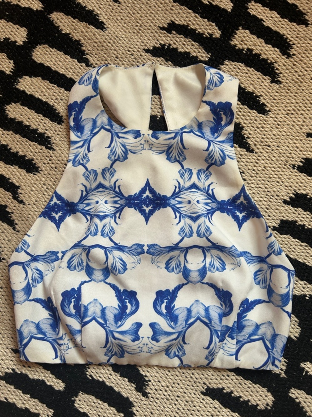 Blue & White ASOS Floral High-Neck Crop Top XS